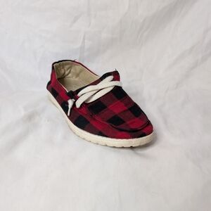 Red and Black Plaid Casual Shoe